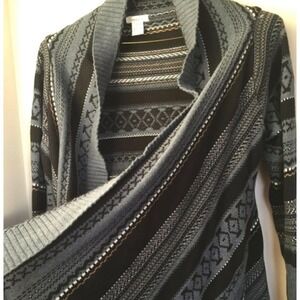 Sundance Womens Blue Fair Isle Cotton Open Front Waterfall Cardigan Sweater PL